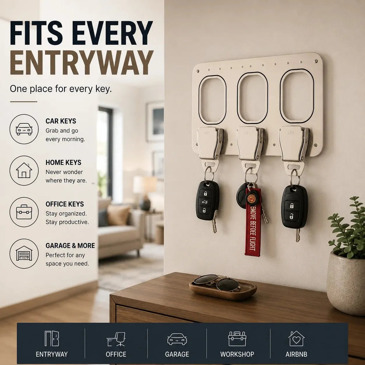 🔥HOT SALE🔥✈️ Aviation Style Key Holder – Buckle-Inspired Wall Mounted Key Organizer for Entryway & Home