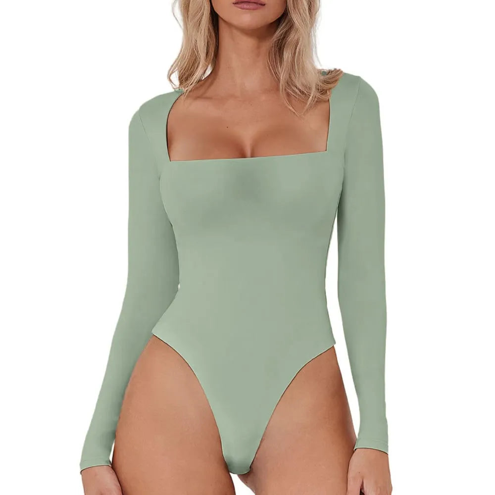 Square Neck Long Sleeve Bodysuit (Buy 2 Free Shipping)