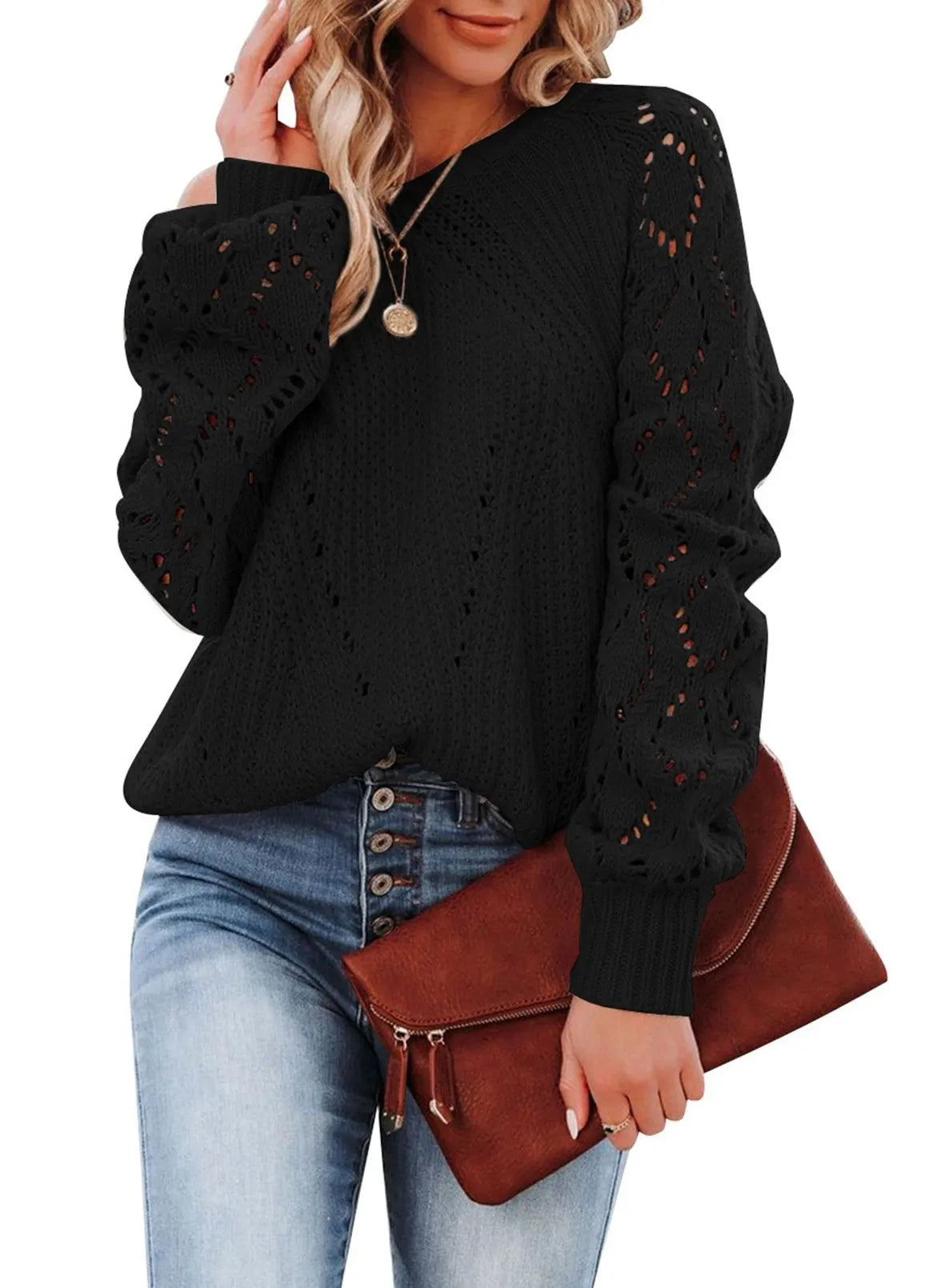 Women's Fall Crewneck Knit Pullover Tops
