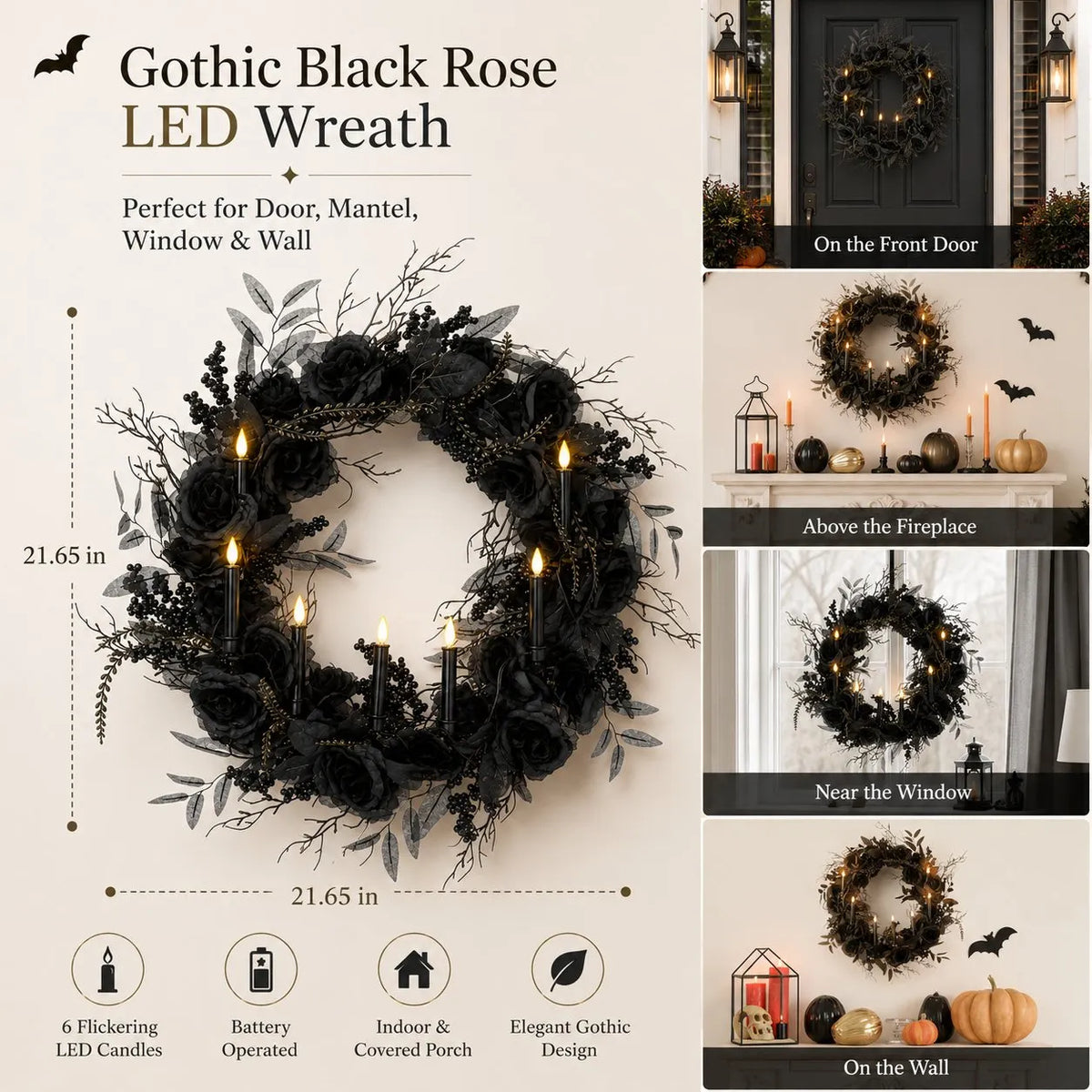 Black Rose Candle Wreath