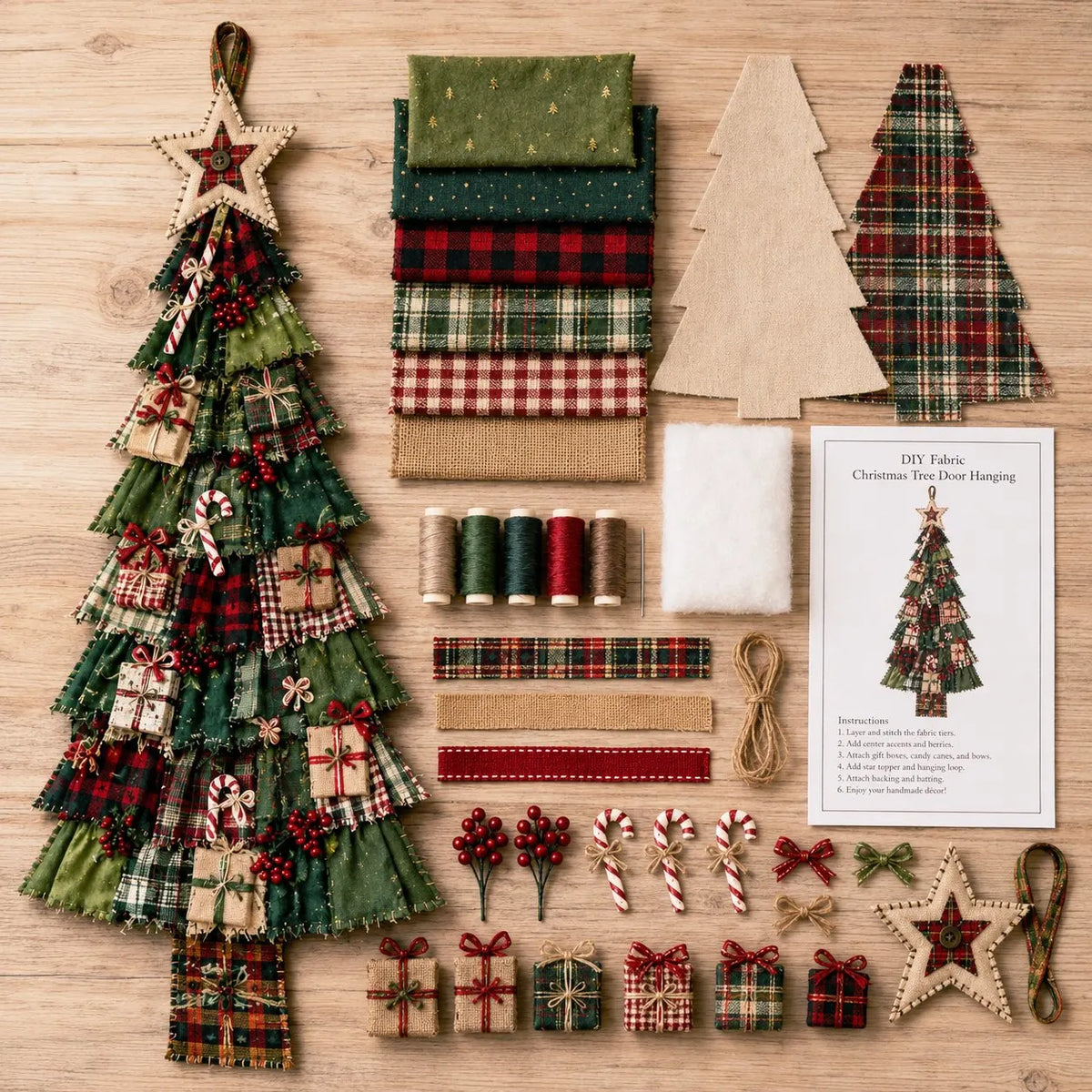 🔥 HOT SALE 🔥🎄Beginner-Friendly DIY Oversized Patchwork Christmas Tree Door Hanging Kit | Complete Kit with All Tools & Step-by-Step Guide Included 💕