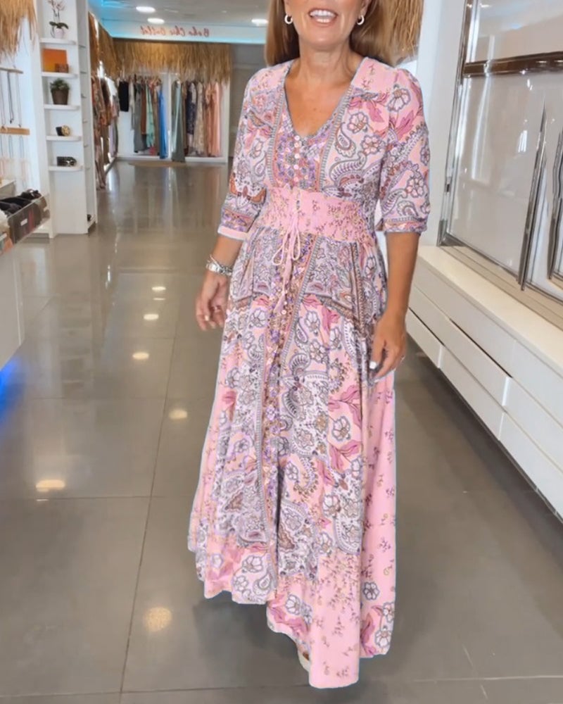 V-Neck Floral Print Summer Dress