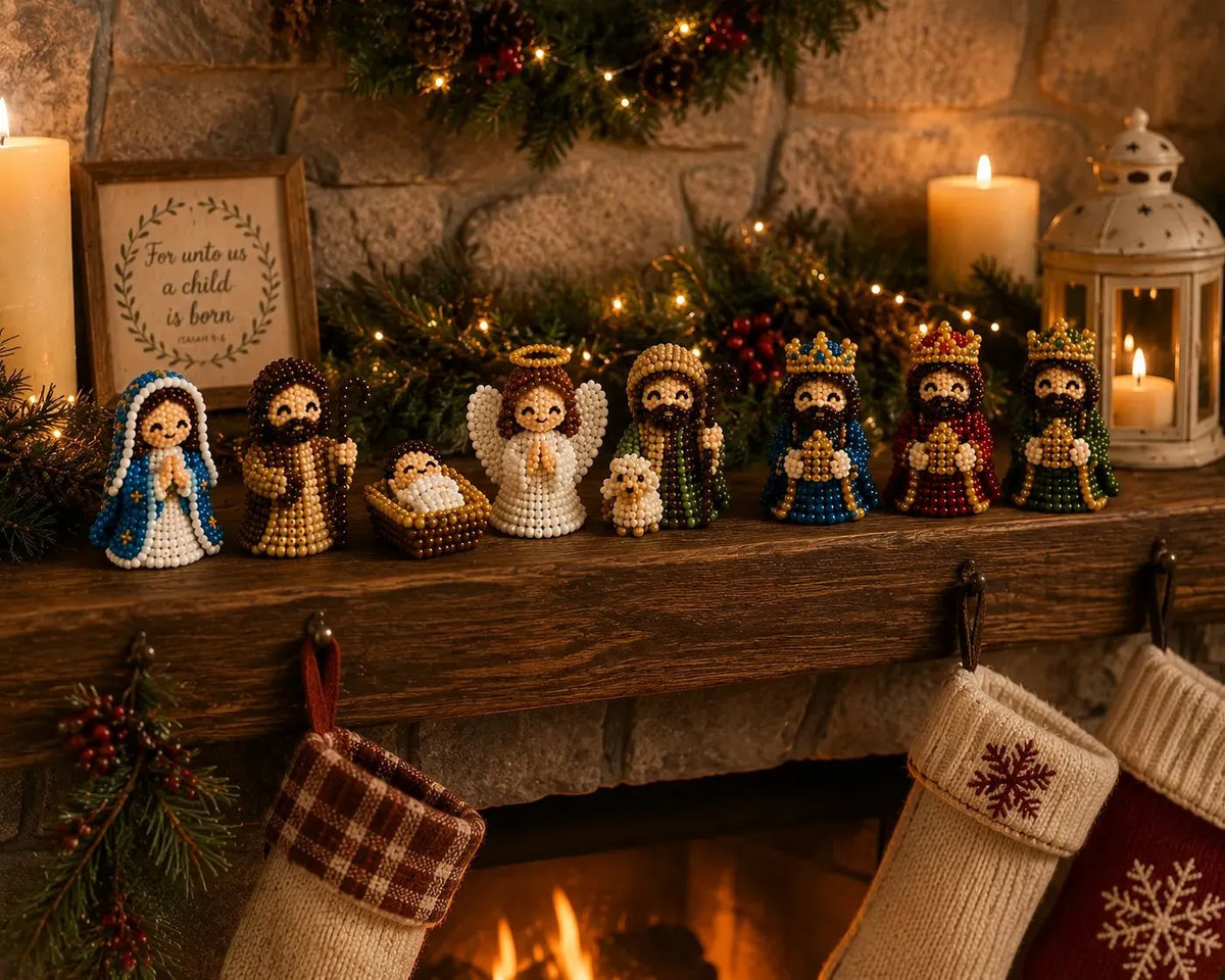 🎉✝️3D Beaded Nativity Collection DIY Kit – Handmade Christmas Faith Craft Set (8-Piece Set)