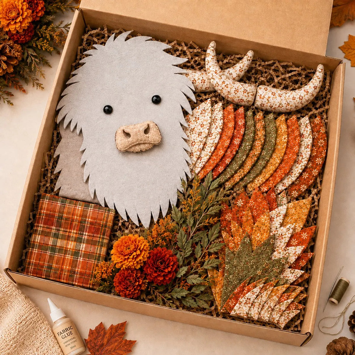 🎉💐🌸 Birth Flower Highland Cow 3D Layered Fabric Art DIY Kit (Beginner-friendly) 🔥 Buy 2 Free Shipping
