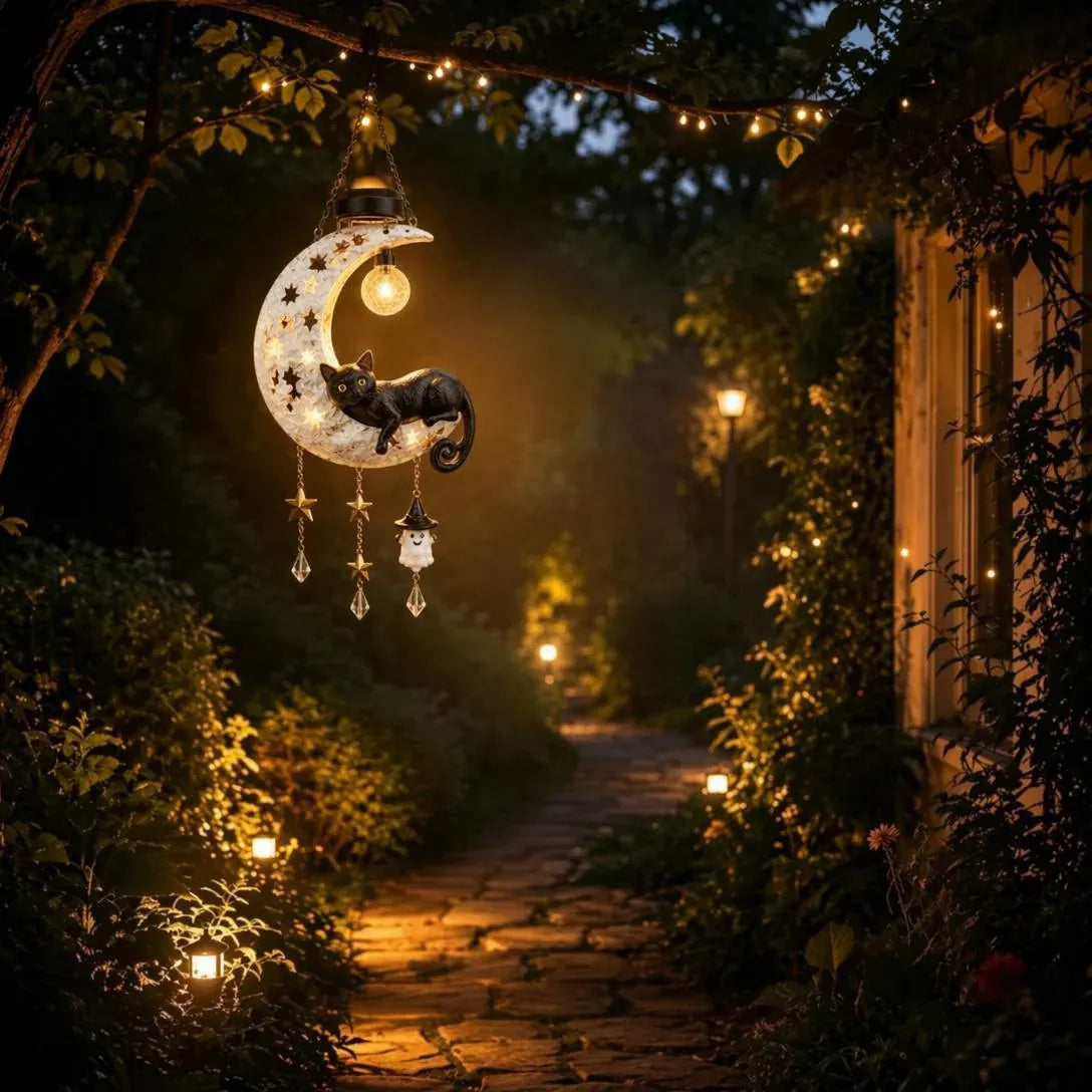 🎉🎃 Halloween Early Bird Sale | 49% OFF Black Cat Moon Solar Lantern🐈‍⬛🌙