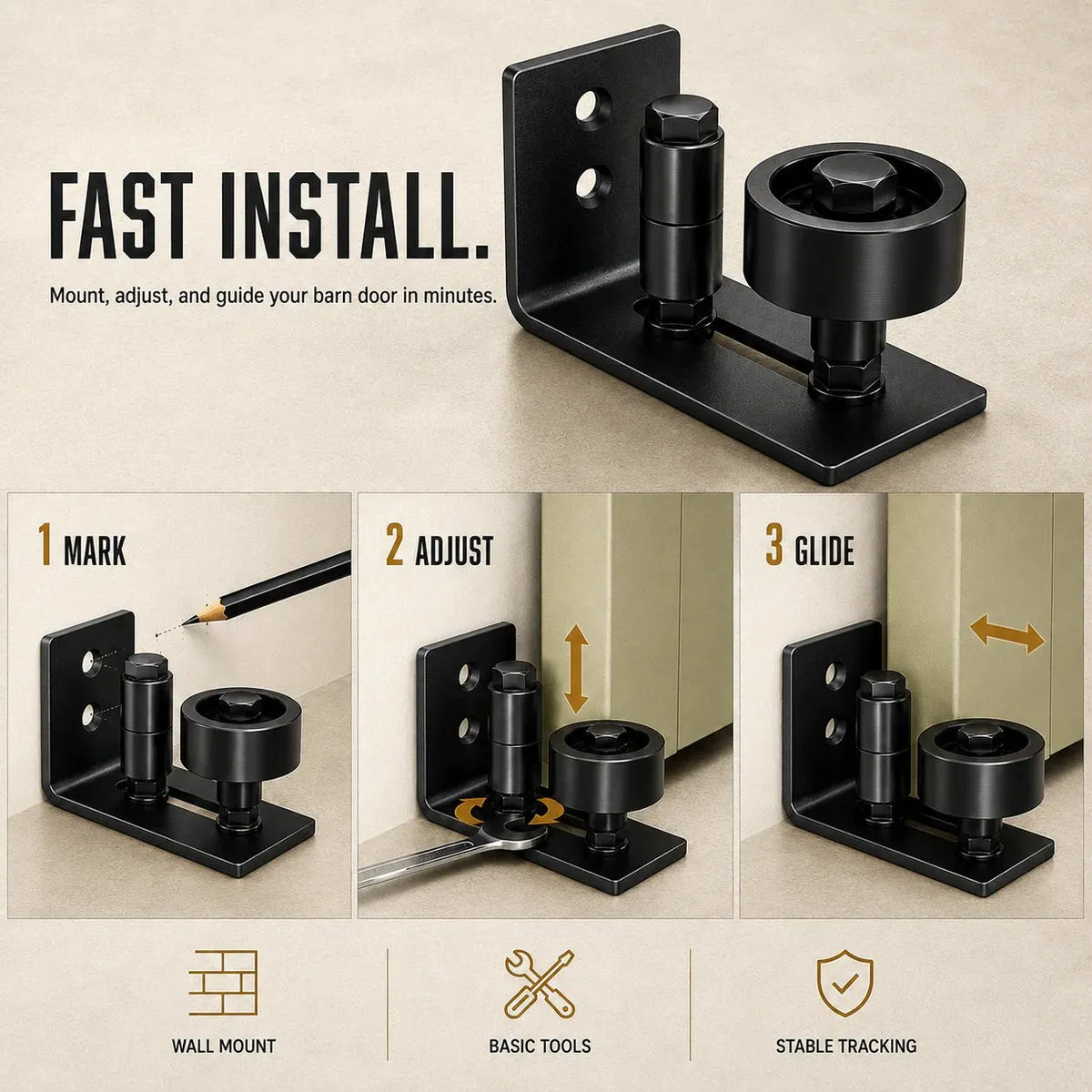 🎉 🔥HOT SALE🔥8-in-1 Adjustable Barn Door Floor Guide – Wall-Mount Stay Roller for Smooth, Stable Sliding