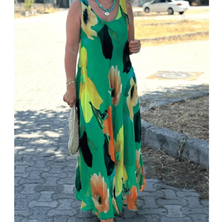 Scoop Neck Sleeveless Printed Maxi Dress