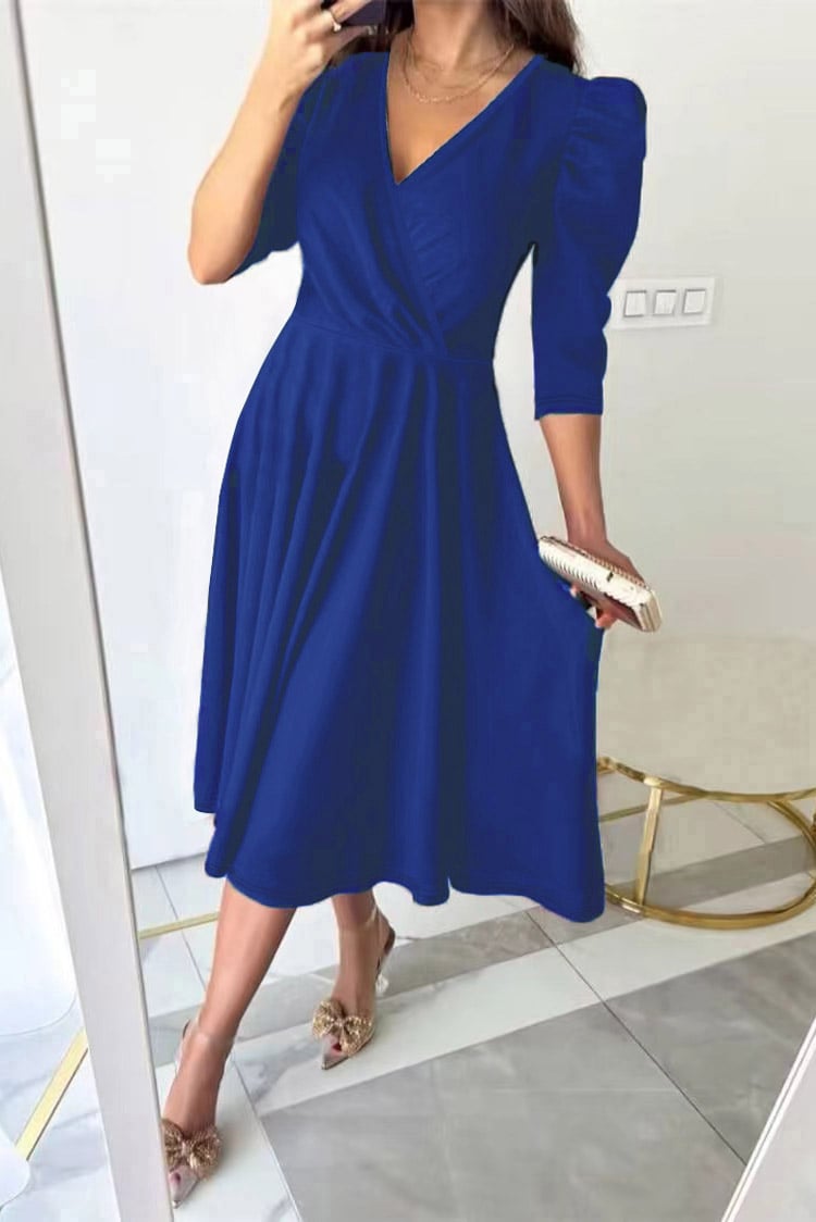 🌸Spring Specials💐 Women's V-Neck Pleated Waist-slimming Midi Dress