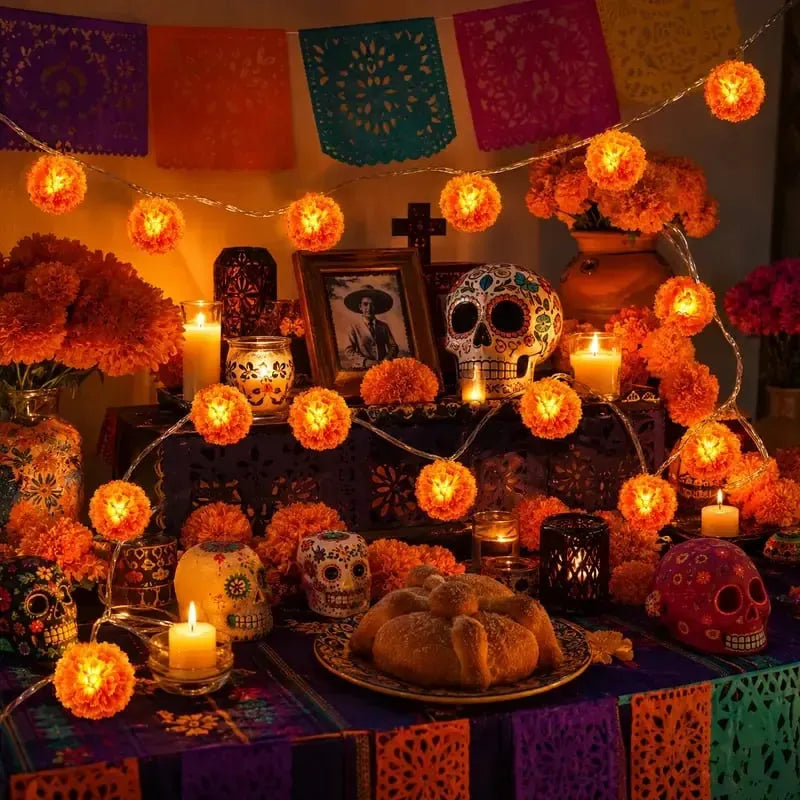 🎉Mexican Marigold Flower String Lights | 💕Death is not the end of life, forgetting is