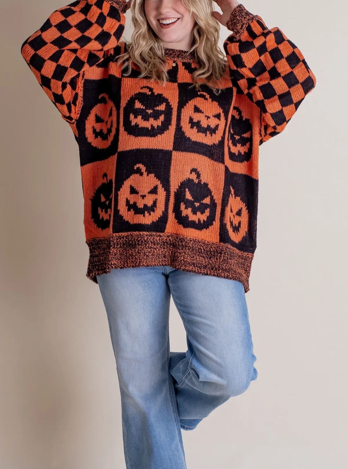 🎃SPOOKY SEASON -Halloween Checkered Sweater
