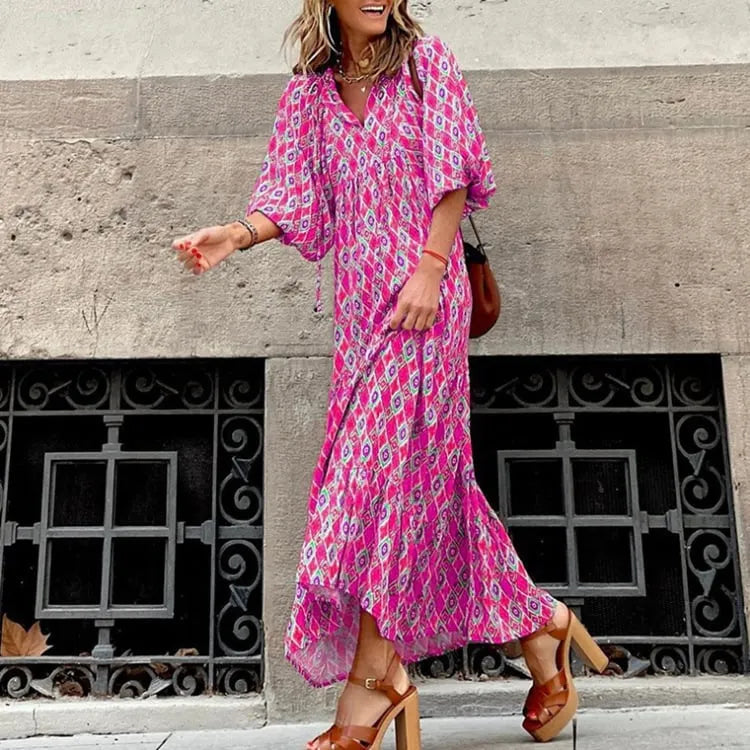 WOMEN'S PUFF SLEEVE FLORAL BOHO MAXI DRESS (BUY 2 FREE SHIPPING)