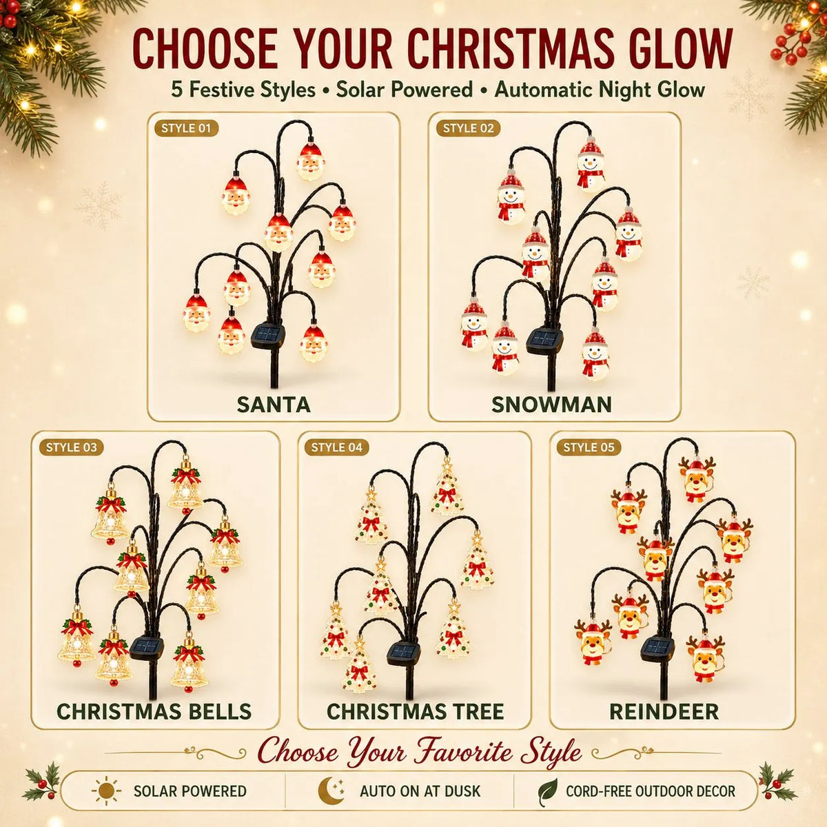 🎉⏳ Last Day 49% OFF – 🎄Solar Christmas Character Pathway Stake Light Collection | 5 Festive Designs with Warm White LEDs, Automatic Dusk-to-Dawn Lighting & Easy Ground-Stake Setup ✨