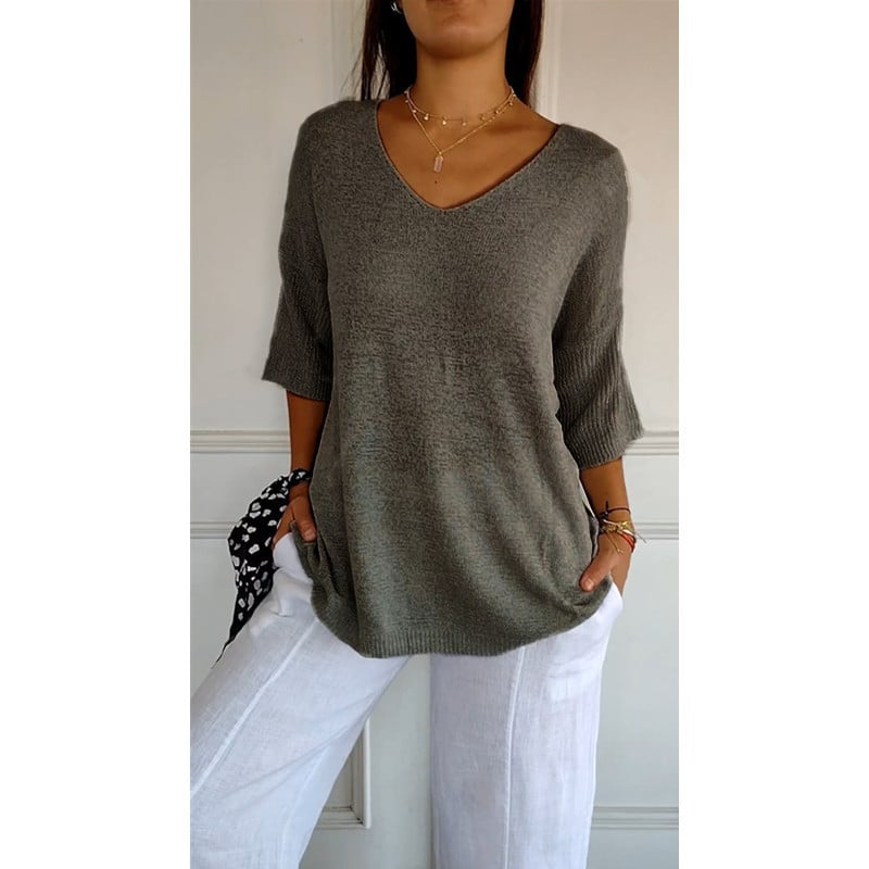 🔥Spring Sale 49% OFF - Solid Color Knitted V-neck Top