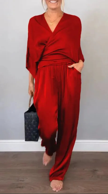 Women's V-neck Casual Comfortable Satin Suit💖Buy 2 Sets Free Shipping