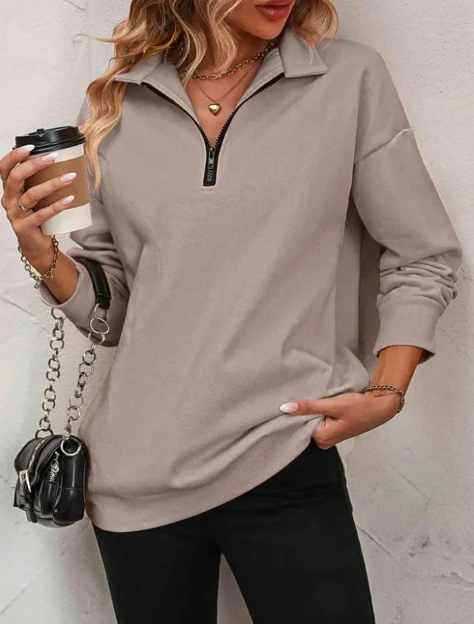 Womens Zip-Up Dropped Shoulder Sweatshirt