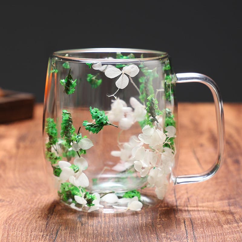 🌸Transparent Double Glass Flower Tea Cup