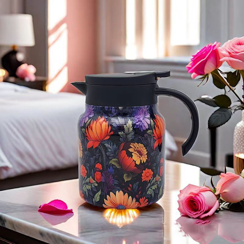 Vintage Floral Pattern Tea Thermos–Built-In Infuser
