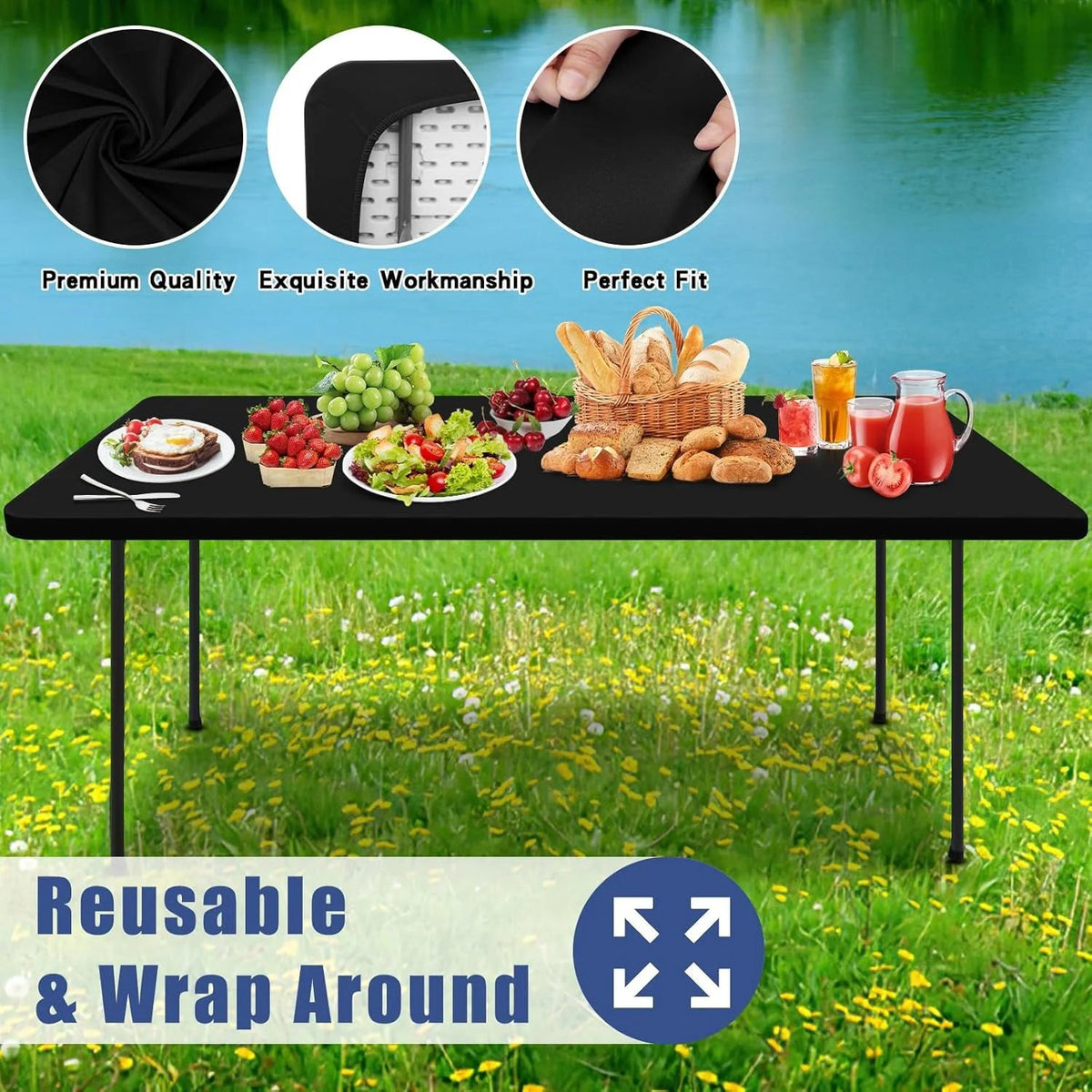 🔥 HOT SALE 🔥Stretch Fabric Table Top Cap Cover – Elastic Edge, Waterproof & Reusable