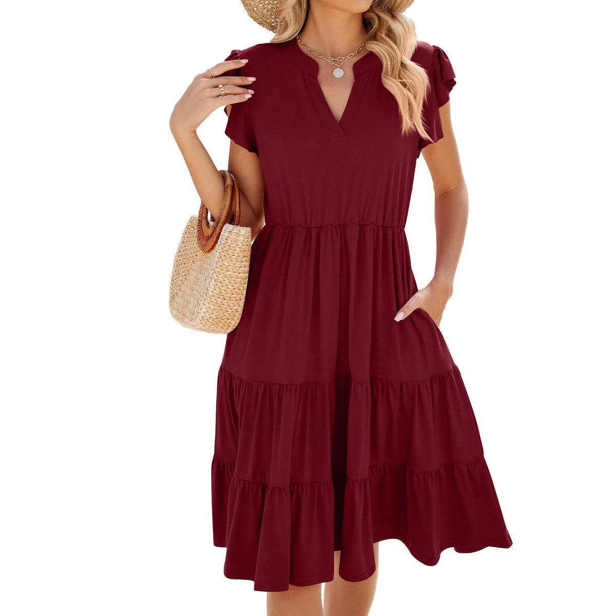 Women's Casual Ruffle Sleeve V-Neck Dress (Buy 2 Free Shipping)