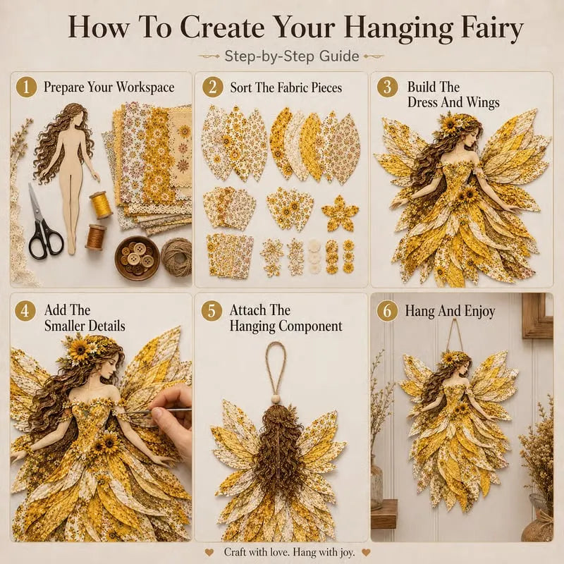 🔥HOT SALE🔥🧚‍♀️🌸 Premium Fairy Patchwork DIY Kit | High-Quality Layered Fabric with Floral Wings DIY Handmade Fantasy Wall Decor ✨15*12cm