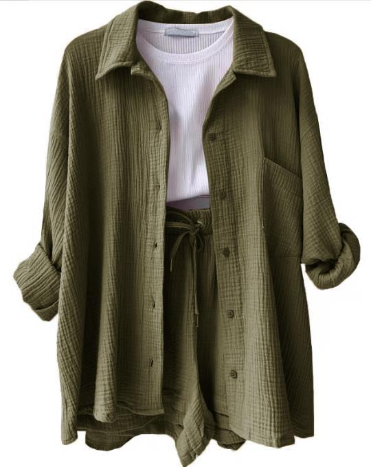 LONG SLEEVE SHIRT SHORT SET