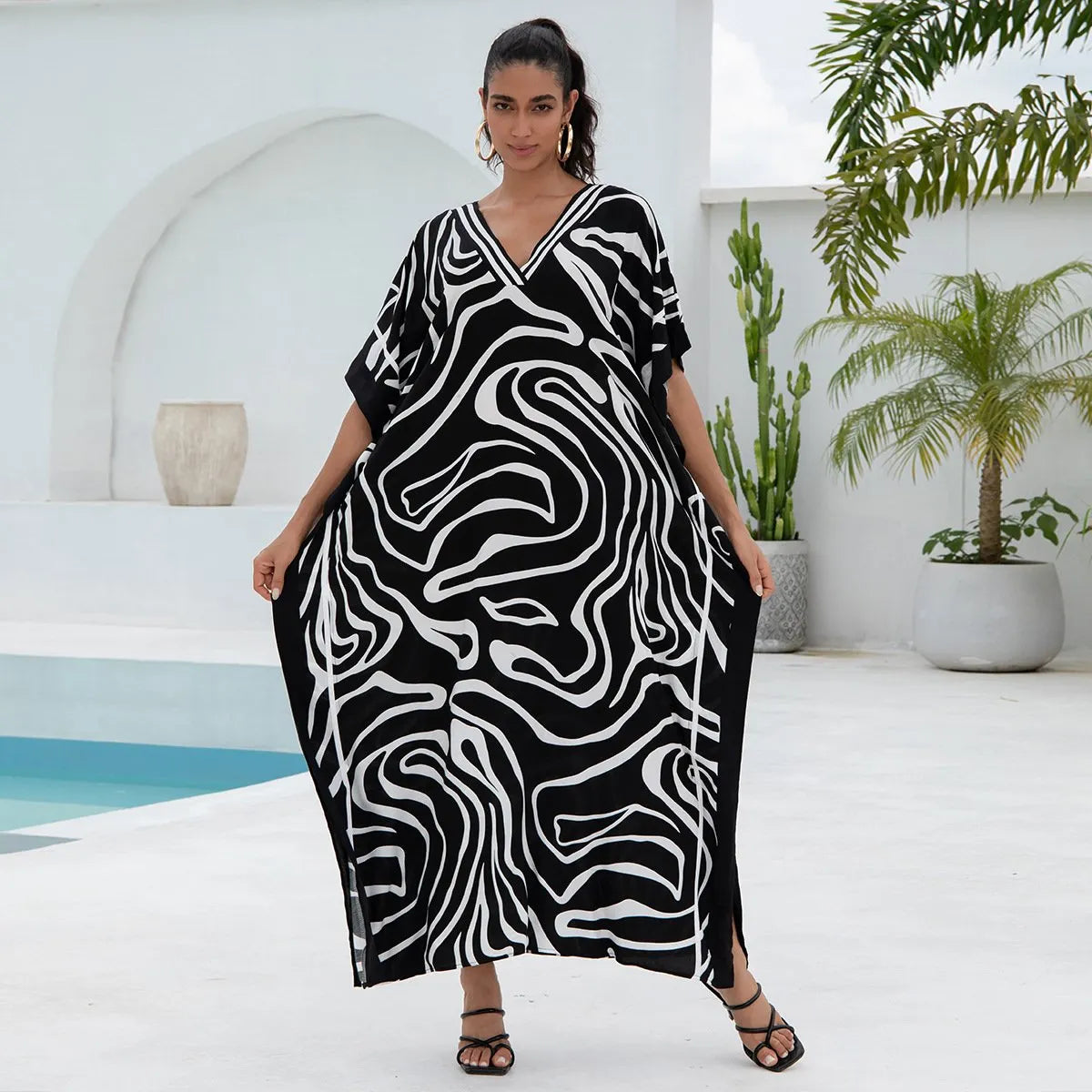Women's Contrast Trim Leopard Print Batwing Sleeve Dress