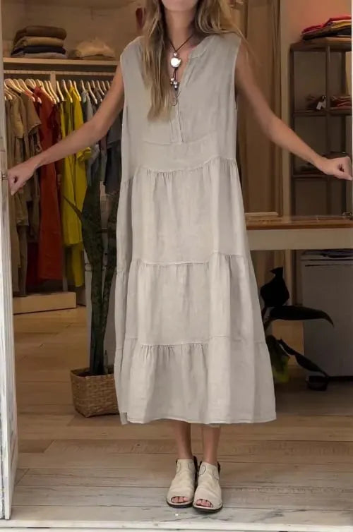 V-Neck Sleeveless Cotton-Linen Dress (Buy 2 Free Shipping)