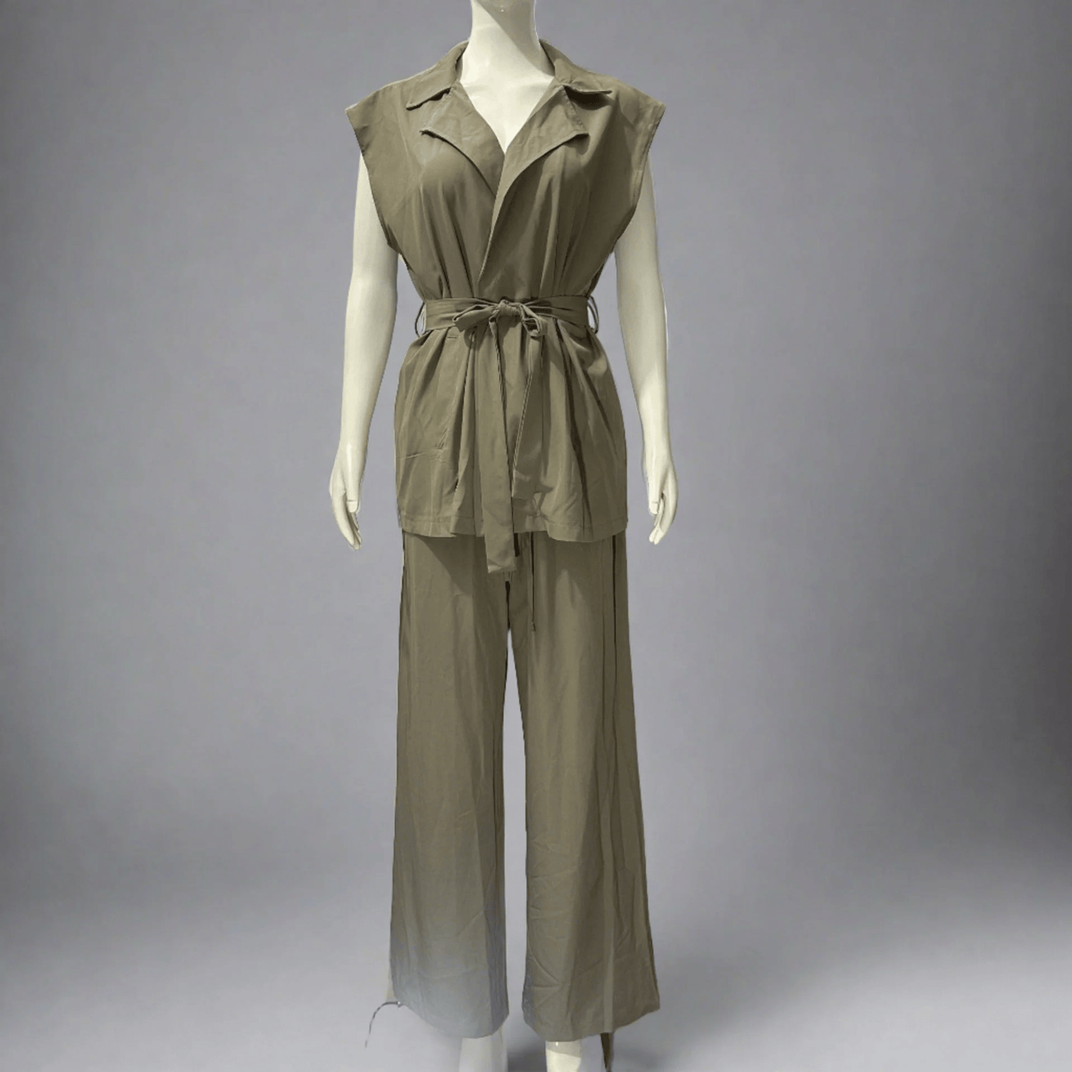 Women's Sleeveless Lapel Top High Waisted Pants 2-Piece Set