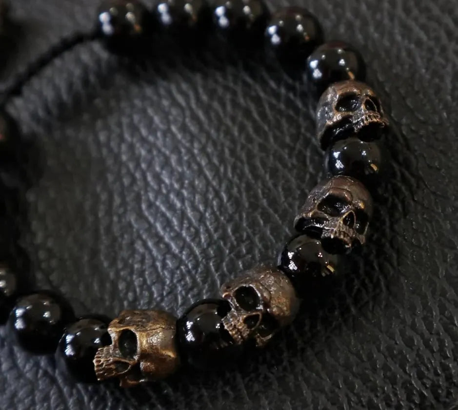 🔥 The Sterling silver Skull Army Onyx Bead  Bracelet