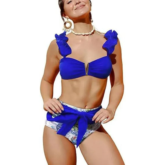 Women's Seaside Holiday Style V-neck Swimsuit Two-piece Set