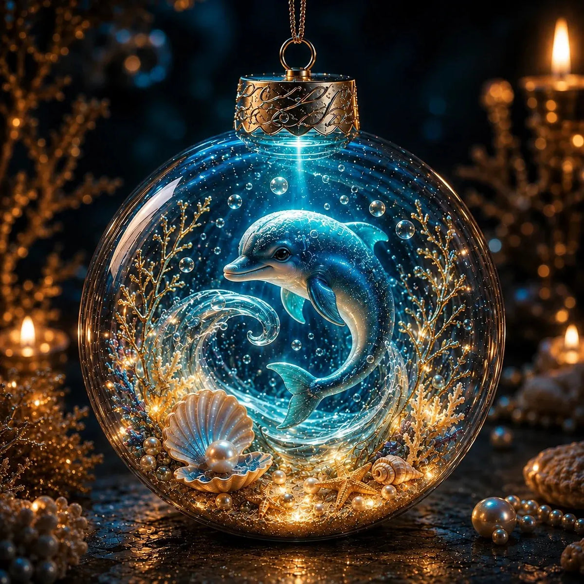 🌊 Ocean Series Illuminated 3D Model Decoration Collection | Clear Display Ornament with Detailed Sea Creatures, Coral, Shell & Pearl-Style Accents ✨
