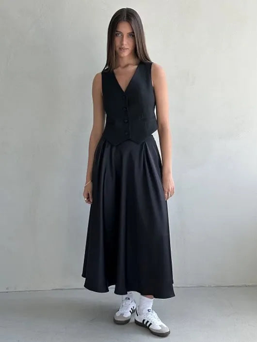 Elegant High Waist Satin Long Skirt