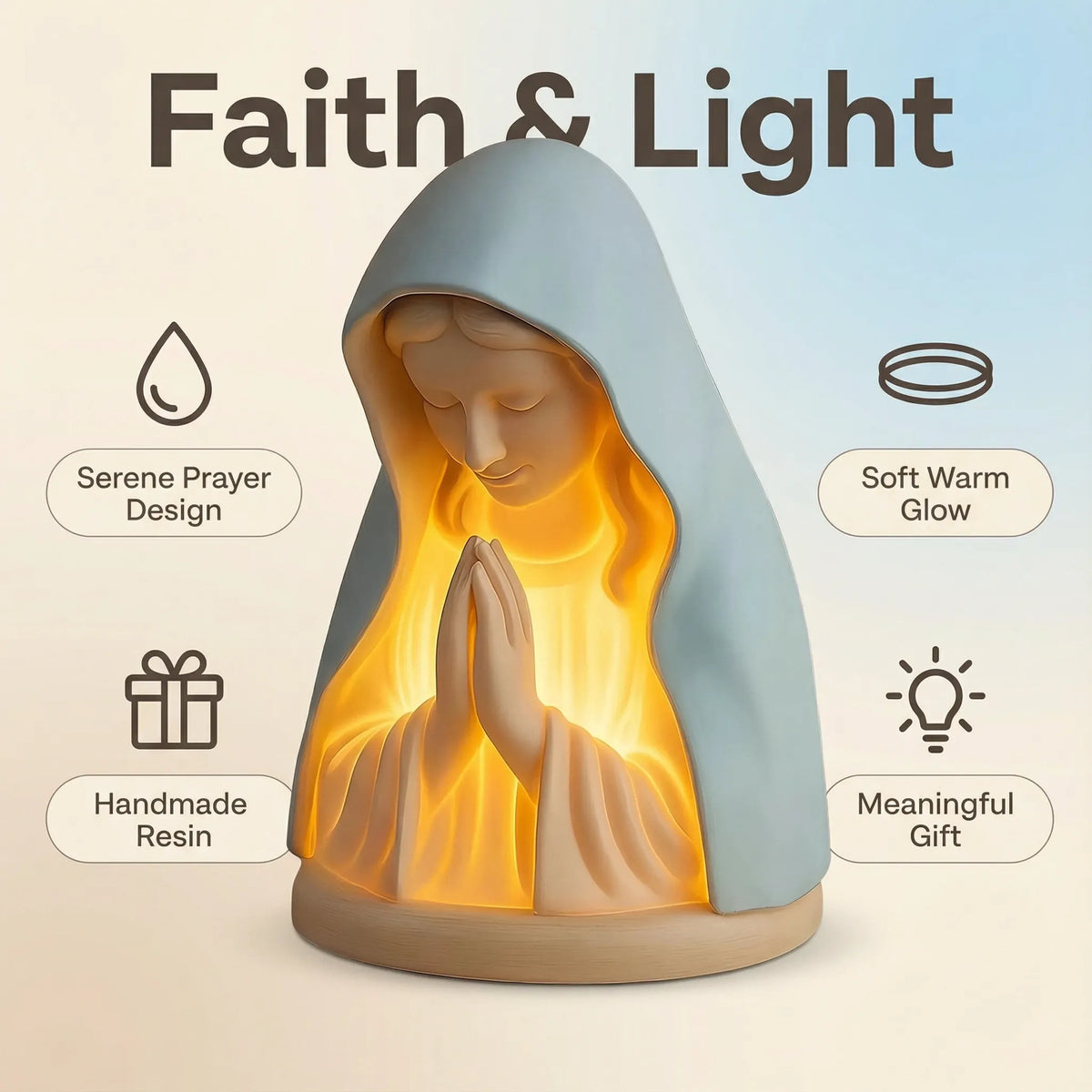 Handmade Resin Virgin Mary Prayer Night Light