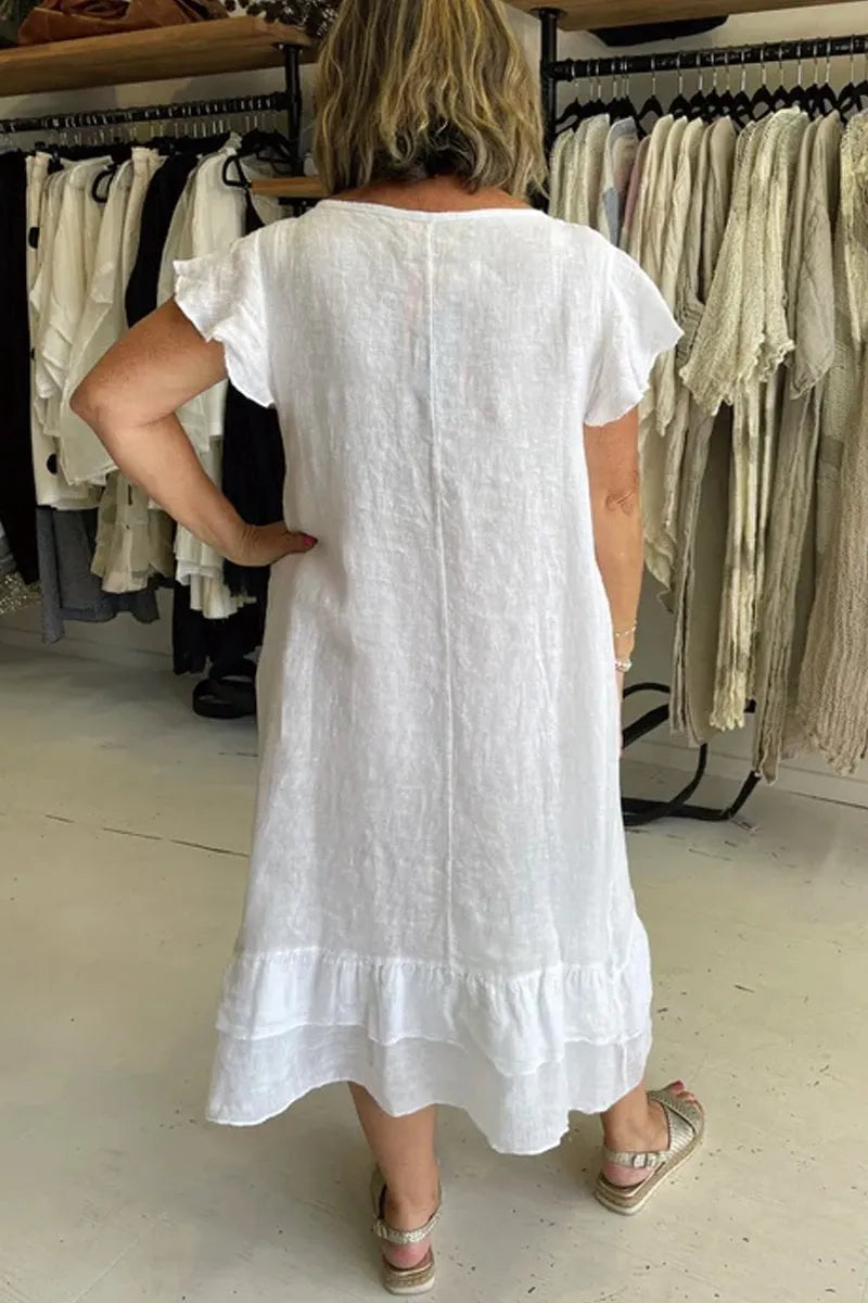 Tiered hemline fluttery sleeve dress - buy 2 free shipping
