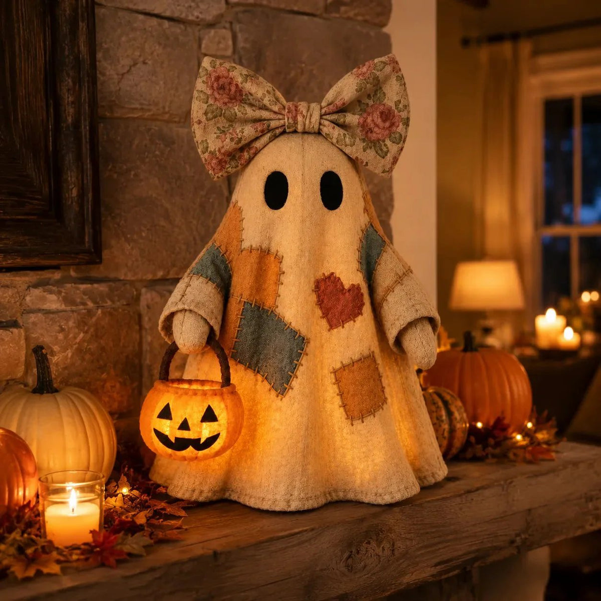 🎉👻Lighted Vintage Patchwork Ghost