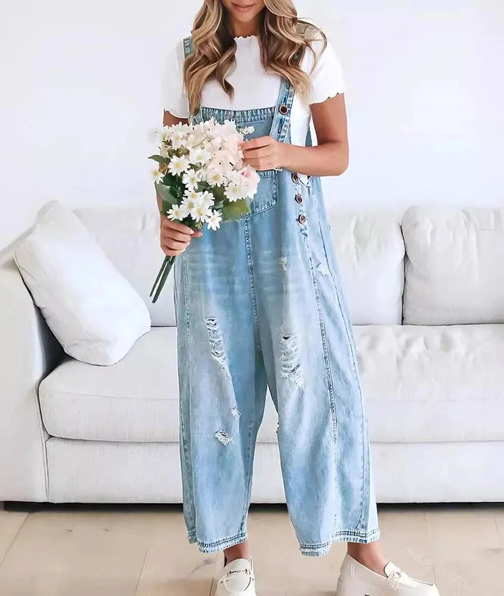 💖LAST DAY SALE 49% OFF💖Women's Cute Casual Button Jumpsuit Ripped Denim Overalls