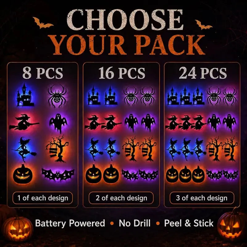 🎃 Halloween LED Silhouette Wall Light Stickers – Spooky Glow Made Easy! 👻✨