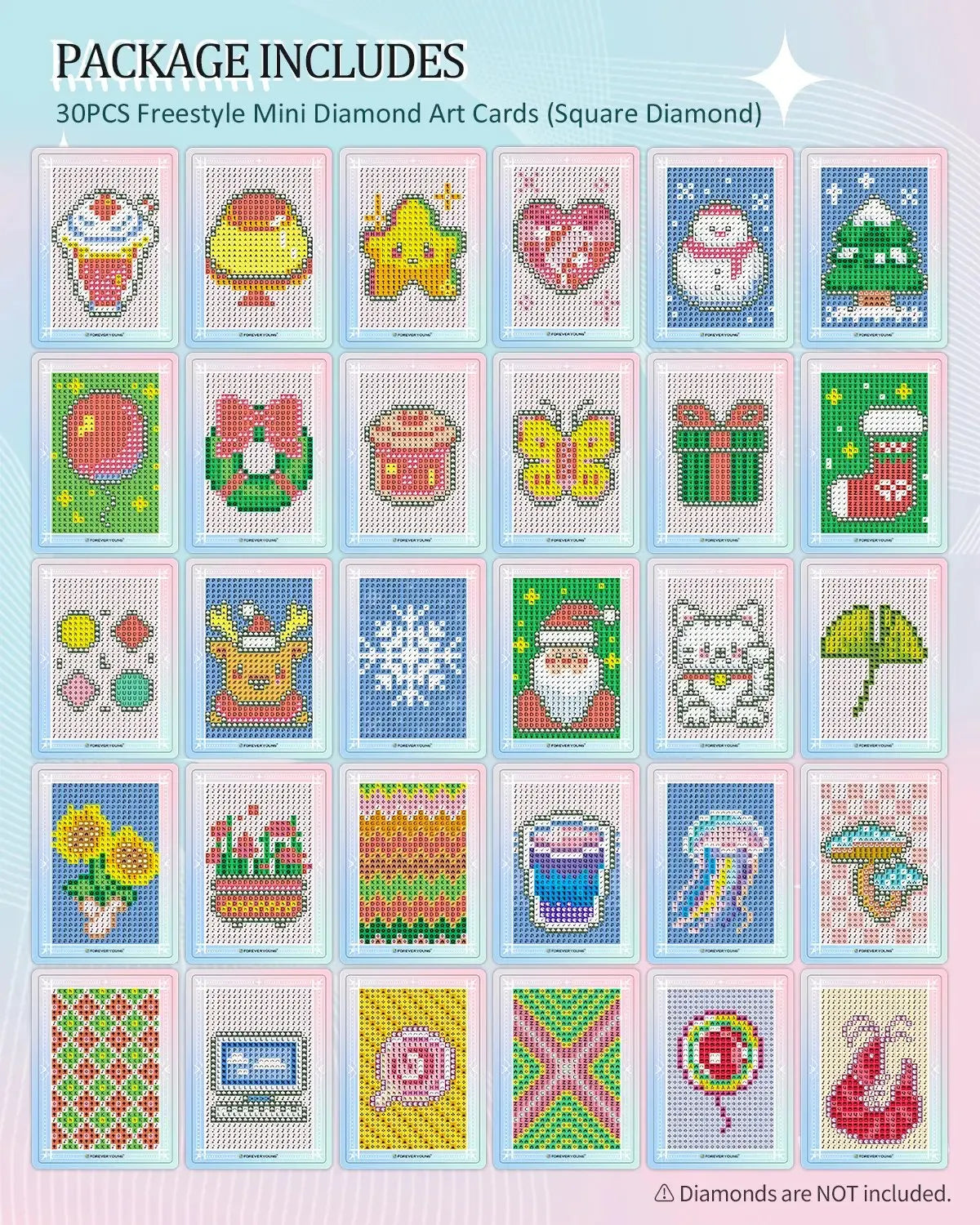 Turn Leftover Drills Into Art | Freestyle Mini Diamond Art Cards, 30PCS Cute Pixel DIY Craft Cards for Diamond Painting Lovers
