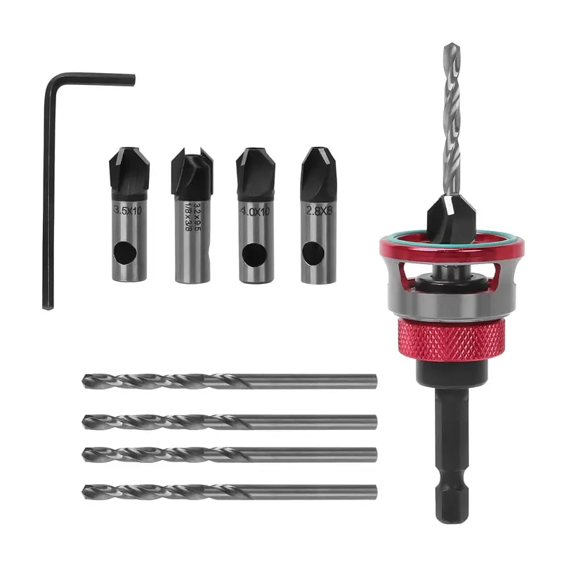 🔥 HOT SALE 🔥Adjustable Countersink Drill Bit Depth Stop Kit  | 4-Flute Wood Drilling Bits