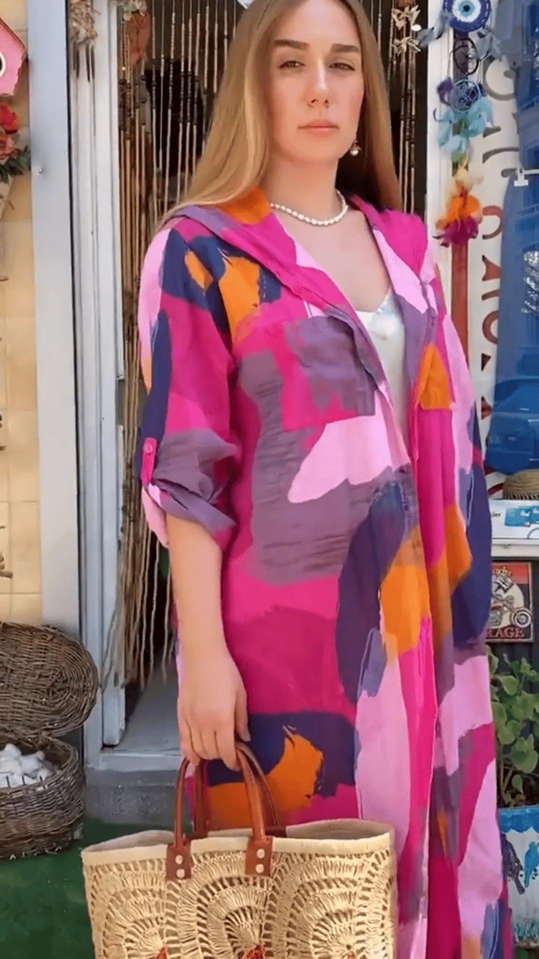 Women's colorful long thin top