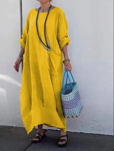 Cotton and Linen Patchwork Long Dress (Buy 2 Free Shipping)