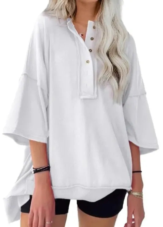 Oversized Casual Henley Summer Tops Tees (Buy 2 Free Shipping)