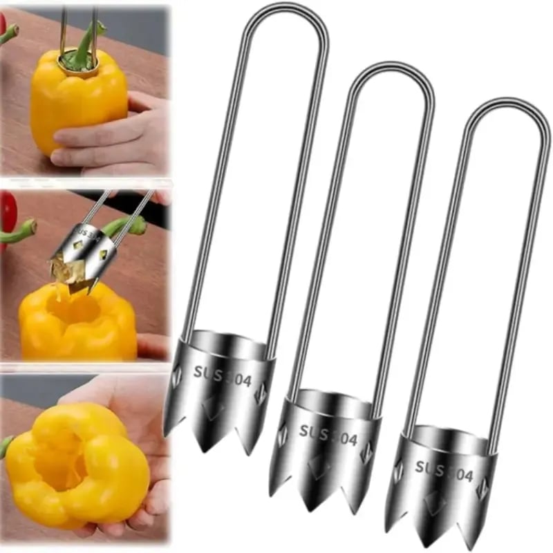 🎉2 Pcs Fruit and Vegetable Corer Tool, Red Bell Pepper Seed Corer, Stainless Steel Fruite Corer
