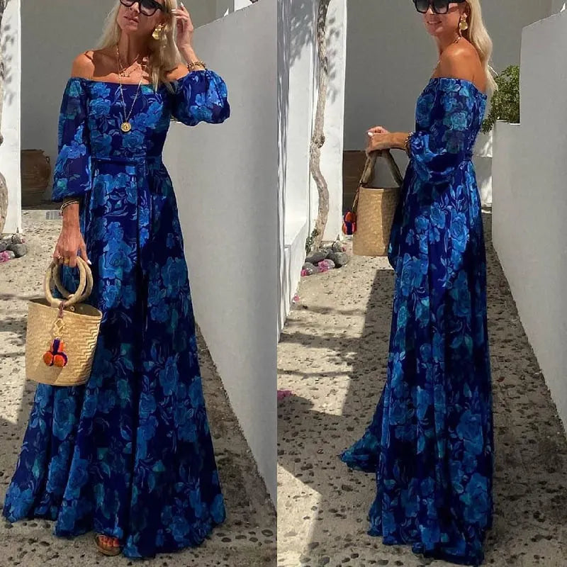 With Love Floral Off Shoulder Back Smocked Vacation Maxi Dress