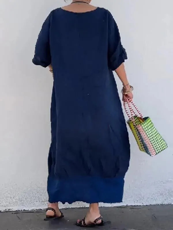 Cotton and Linen Patchwork Long Dress (Buy 2 Free Shipping)