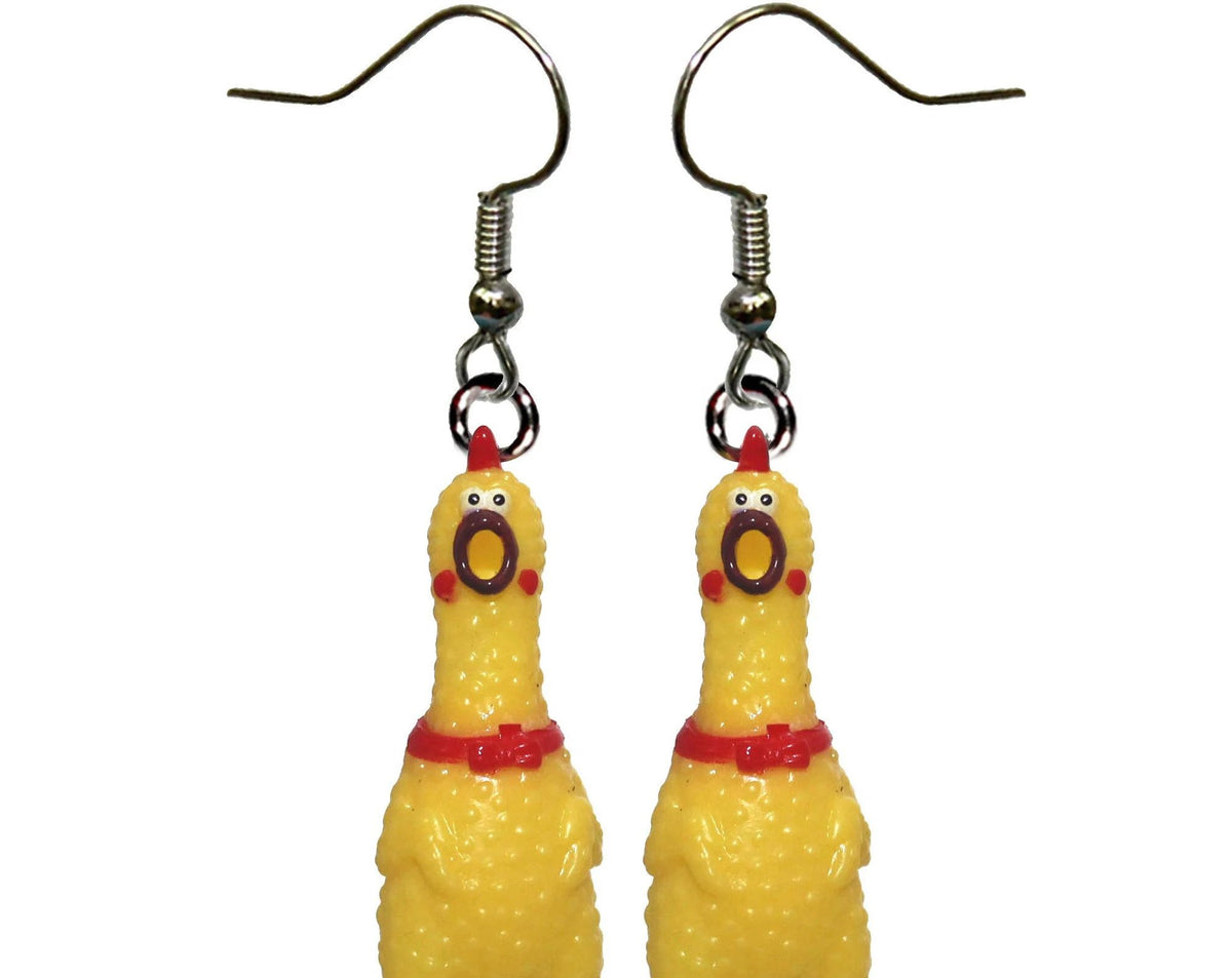 2pc Squawking Rubber Chicken Earrings