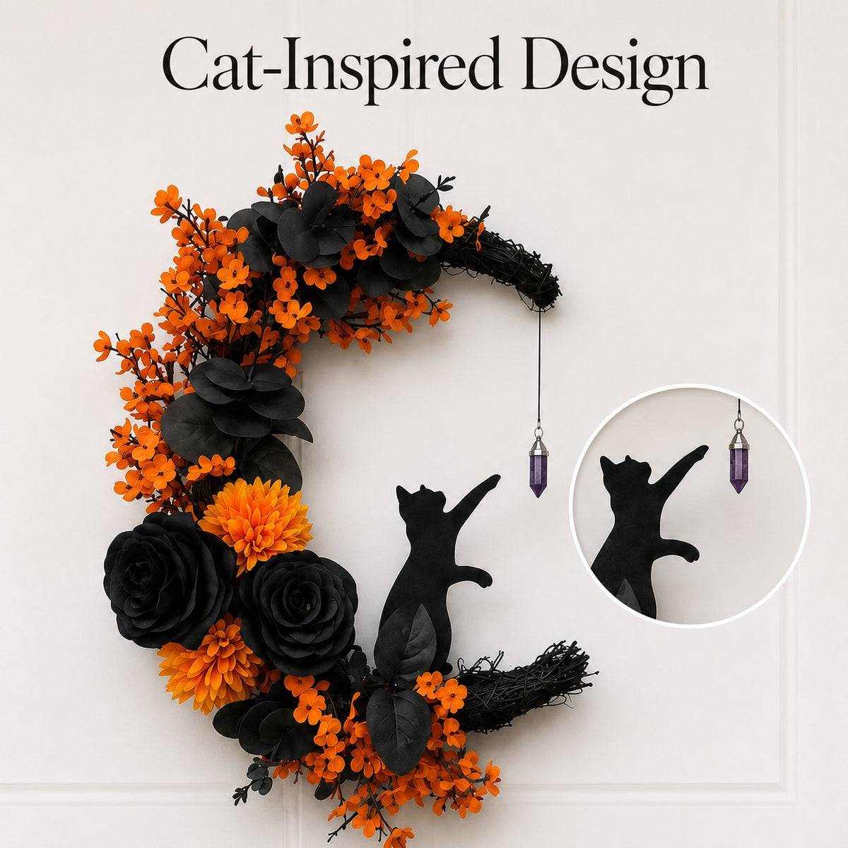 🎉49% OFF - 🐈‍⬛🌙Handmade Halloween Cat Wreath(📦Buy 2 Free Shipping)