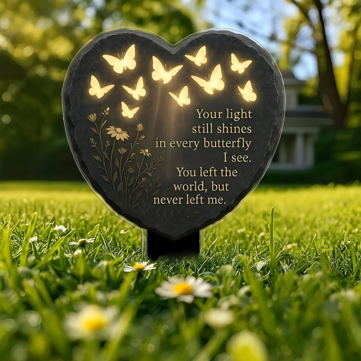 🎉🦋💖 Unique Butterfly Heart-Shaped Floral Acrylic Outdoor Memorial Plaque