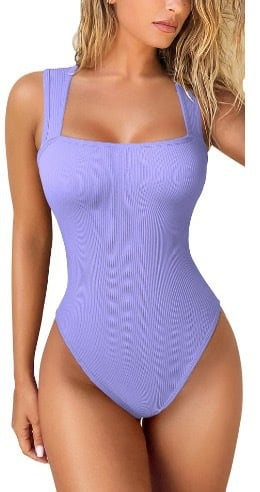 🩱🔥Sexy Ribbed Strap Square Neck Sleeveless Bodysuit 🩱🌟