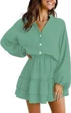Chic Tiered Ruffle Mini Dress with V-Neck & Balloon Sleeves  🍂👗